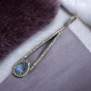 DIAMOND Blue Topaz Teardrop 925 Sterling Silver Pendant 2.87gm 2 Inches